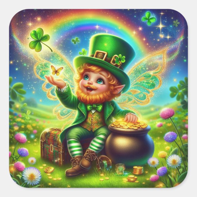 St. Patrick's Day Fairy Leprechaun Quadratischer Aufkleber (Vorderseite)