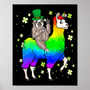 St Patricks Day Faultier Reitende Lama Kobold T-Sh Poster