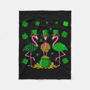 St. Patricks Day Flamingo Irisch Irland Kleeblatt  Fleecedecke