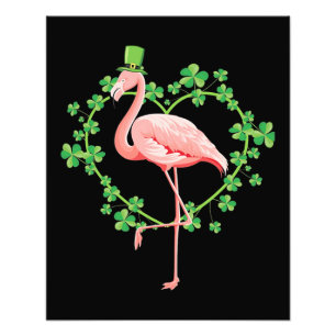 St Patricks Day Flamingo Kleeblatt Herz Fotodruck
