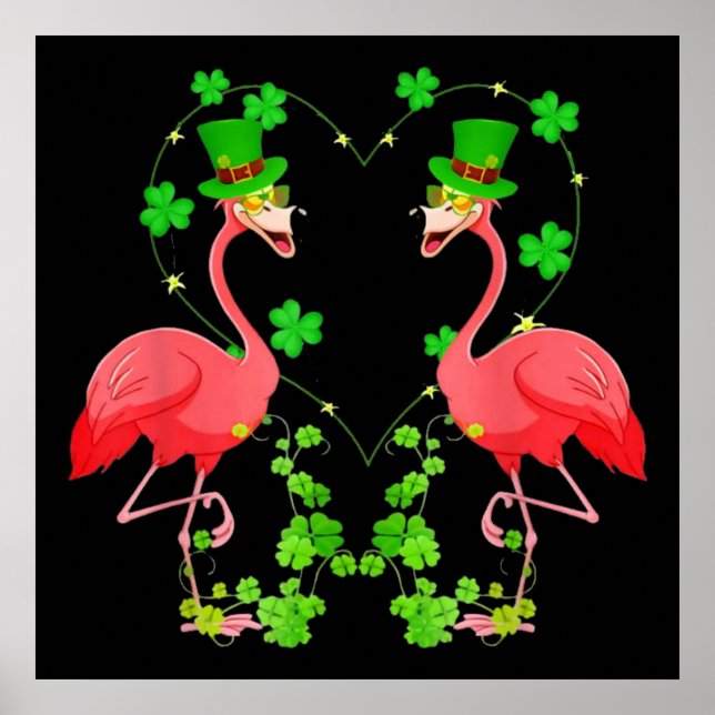 St Patrick's Day Flamingo Kleeblatt Herz Poster (Vorne)