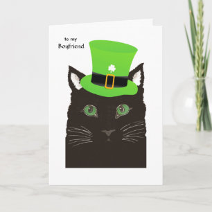 St. Patrick's Day for Boyfriend - Black Cat in Hat Karte