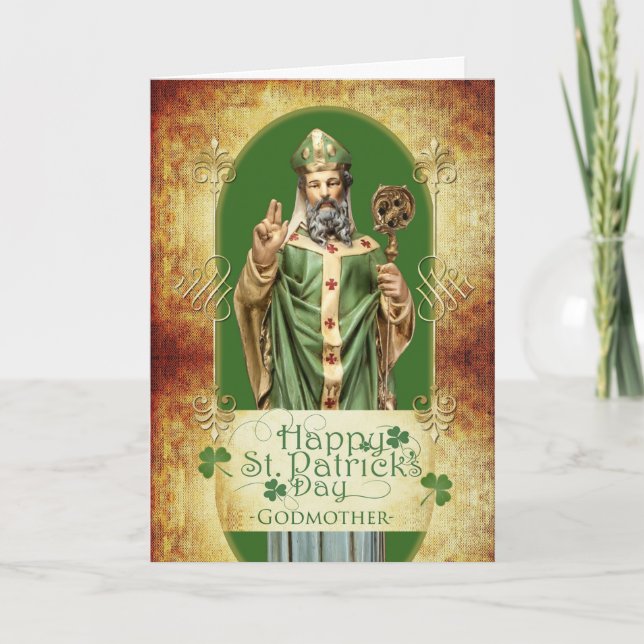 St. Patrick's Day for Godmutter with Saint Statue Karte (Vorderseite)