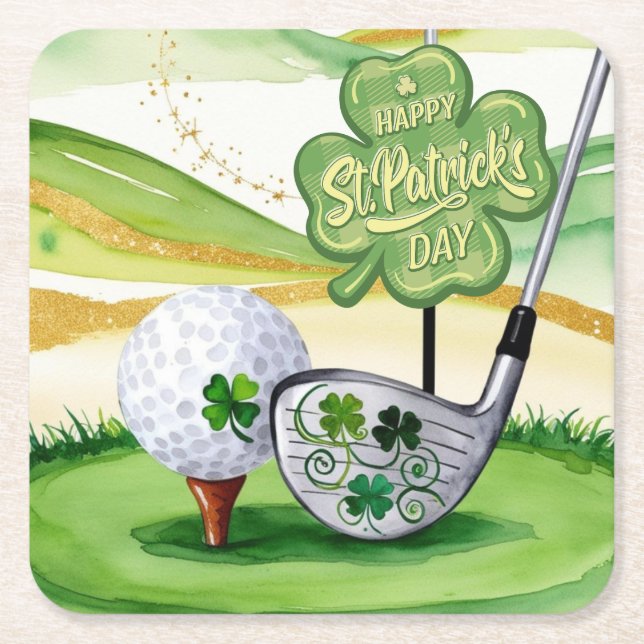 St. Patrick's Day for Golfer mit Flag auf Green Rechteckiger Pappuntersetzer (Vorderseite)