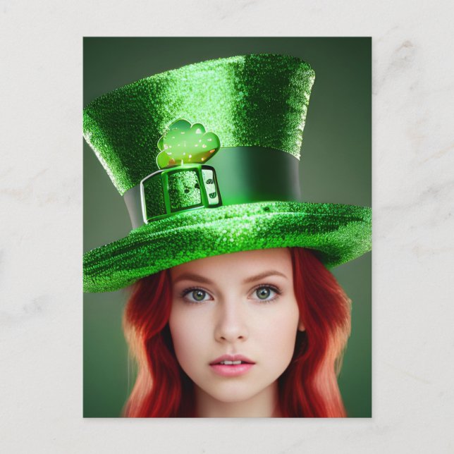 St. Patricks Day Frau in Tophat Postkarte (Vorderseite)