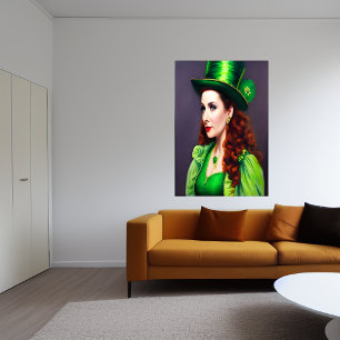 St. Patrick's Day Frauen rotes Haar AI Art Poste Poster