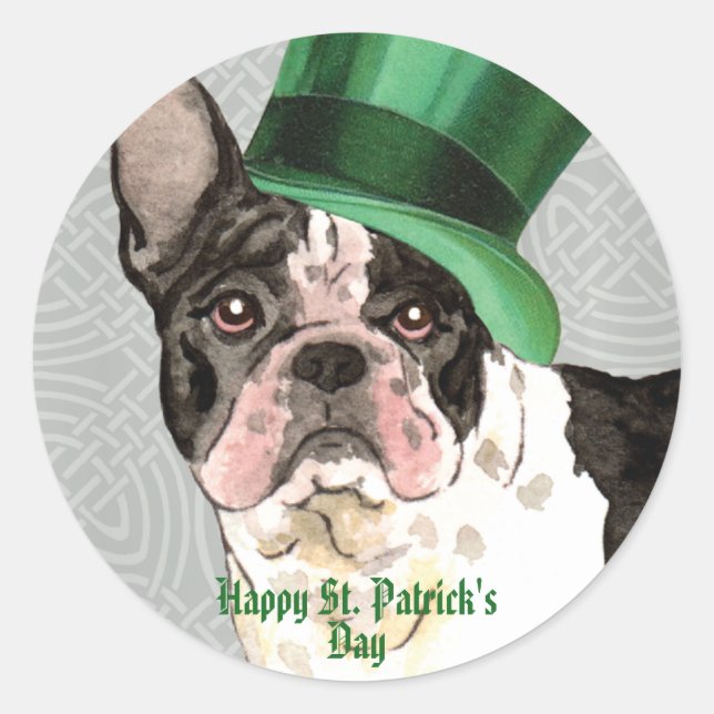 St. Patrick's Day French Bulldog Classic Round Sti Runder Aufkleber (Vorderseite)
