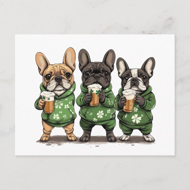 St. Patrick's Day French Bulldogs Feiertagspostkarte (Vorderseite)