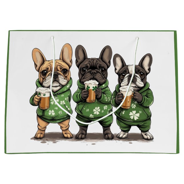 St. Patrick's Day French Bulldogs Große Geschenktüte (Vorderseite)
