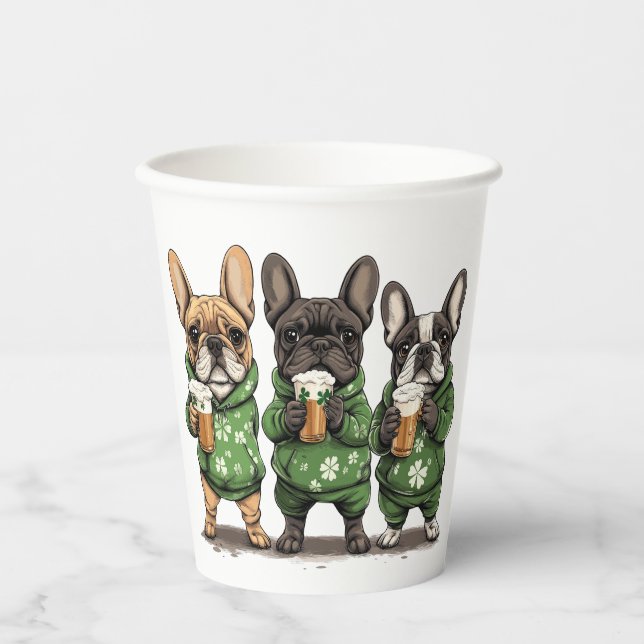 St. Patrick's Day French Bulldogs Pappbecher (Vorderseite)