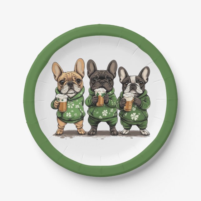 St. Patrick's Day French Bulldogs Pappteller (Vorderseite)
