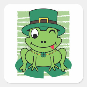 St. Patrick's Day Frog Lucky Kleeblatt Quadratischer Aufkleber