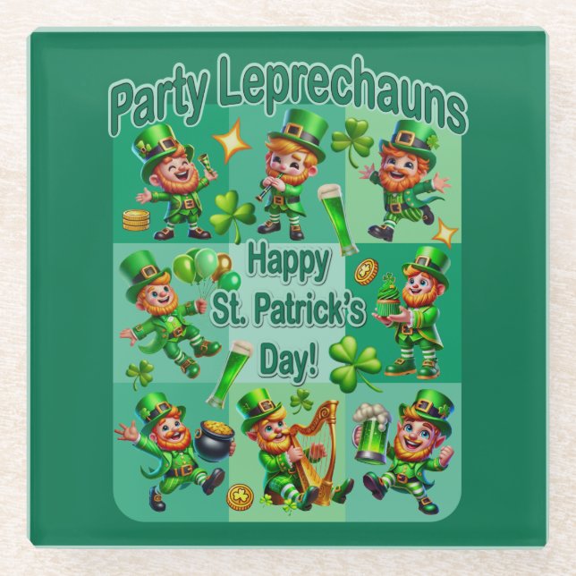 St. Patrick's Day Fun Adorable "Party Leprechauns" Glasuntersetzer (Vorderseite)