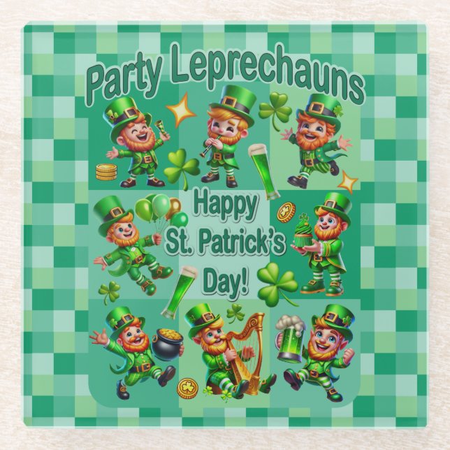 St. Patrick's Day Fun Adorable "Party Leprechauns" Glasuntersetzer (Vorderseite)