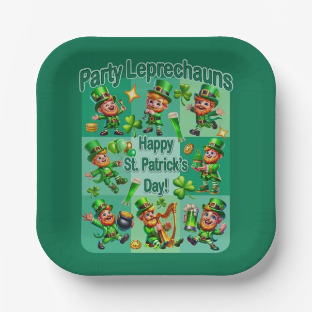 St. Patrick's Day Fun Adorable "Party Leprechauns" Pappteller (Vorderseite)