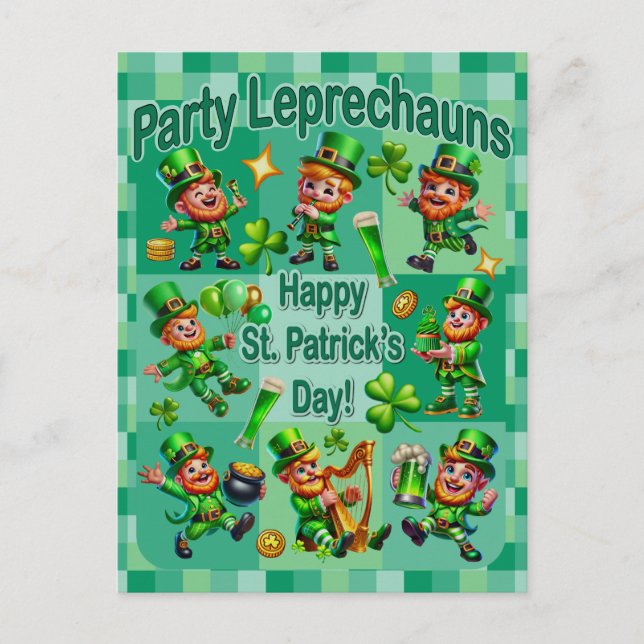 St. Patrick's Day Fun Adorable "Party Leprechauns" Postkarte (Vorderseite)