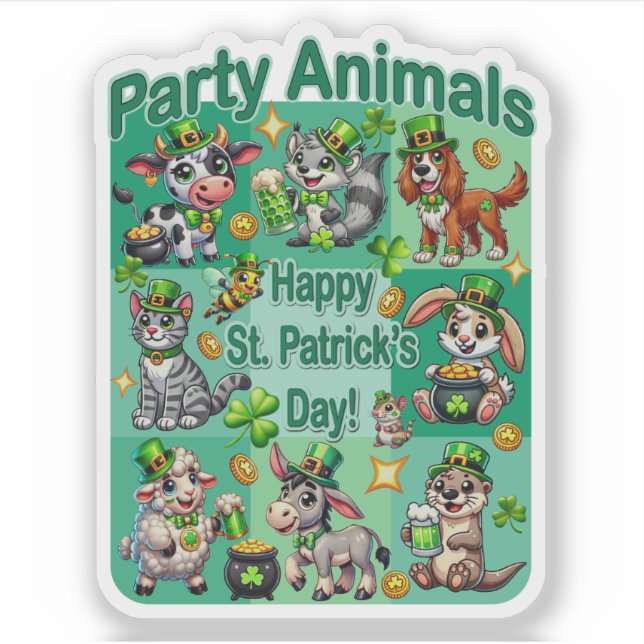 St. Patrick's Day Fun und Adorable "Party Animals" Aufkleber (Vorderseite)