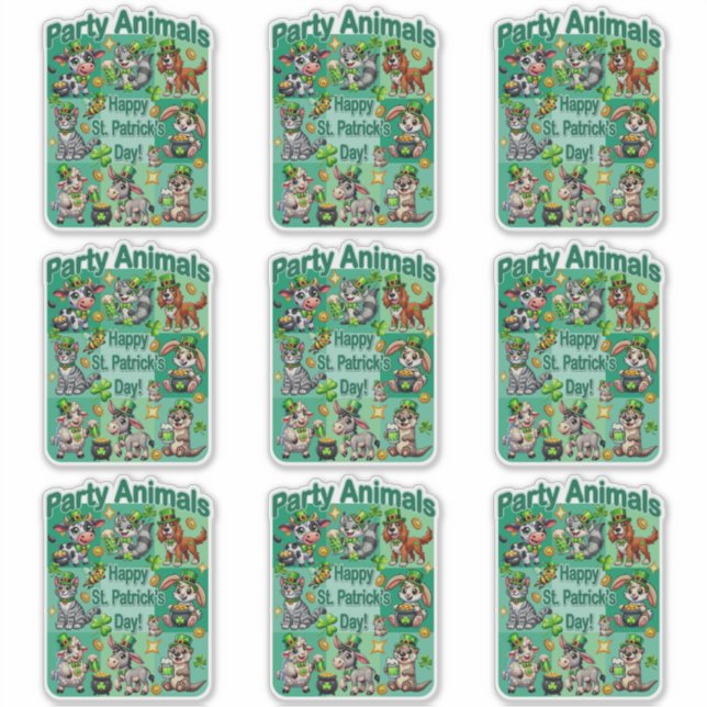 St. Patrick's Day Fun und Adorable "Party Animals" Aufkleber (Vorderseite)