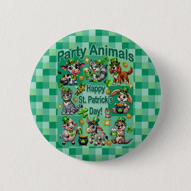 St. Patrick's Day Fun und Adorable "Party Animals" Button (Vorderseite)