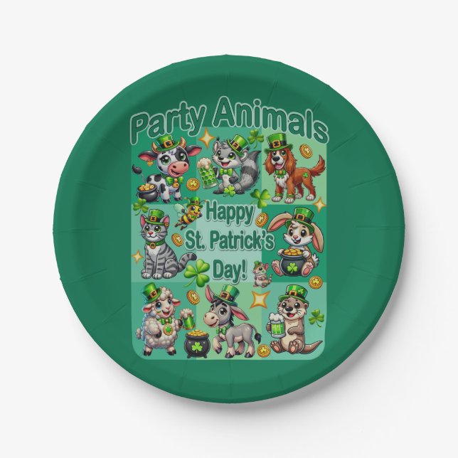 St. Patrick's Day Fun und Adorable "Party Animals" Pappteller (Vorderseite)