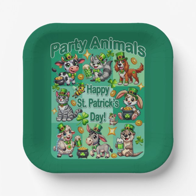 St. Patrick's Day Fun und Adorable "Party Animals" Pappteller (Vorderseite)