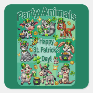 St. Patrick's Day Fun und Adorable "Party Animals" Quadratischer Aufkleber