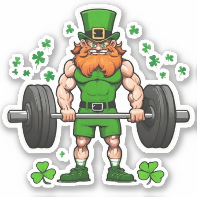 St. Patrick's Day Funny Leprechaun Barbell Gym Aufkleber (Vorderseite)