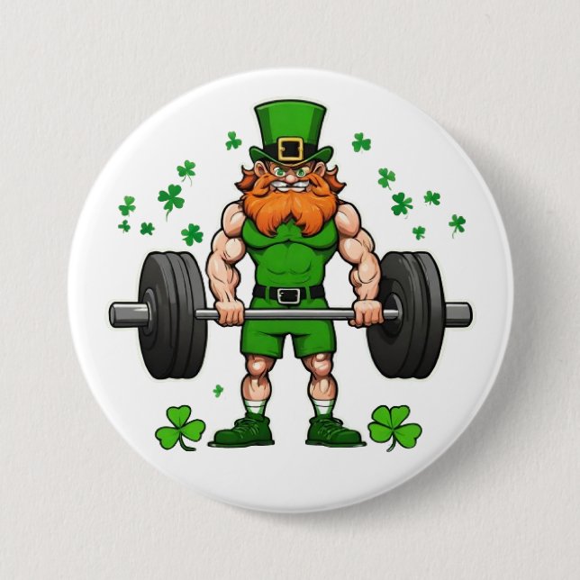 St. Patrick's Day Funny Leprechaun Barbell Gym Button (Vorderseite)