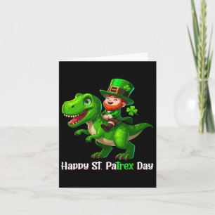 St Patricks Day Funny Leprechaun Riding Dino T Rex Karte