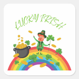 St Patricks Day - Funny Lucky Irish Leprechaun Quadratischer Aufkleber