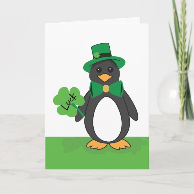 St Patricks Day Funny Lucky Penguin Karte (Vorderseite)