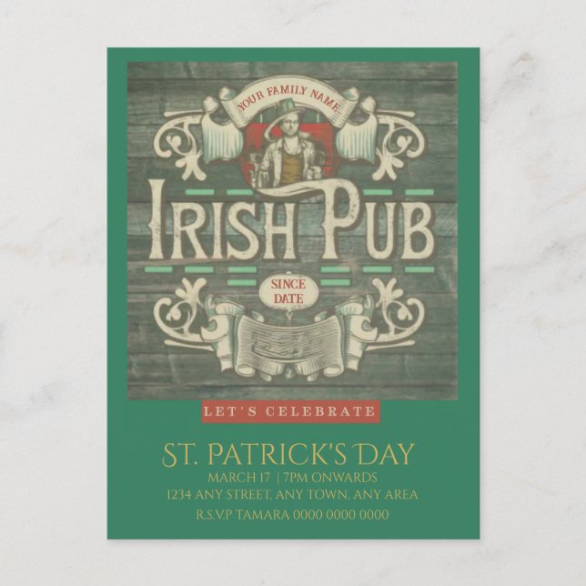 St Patrick's Day Funny Personalisiert Irish Pub Postkarte (Vorderseite)
