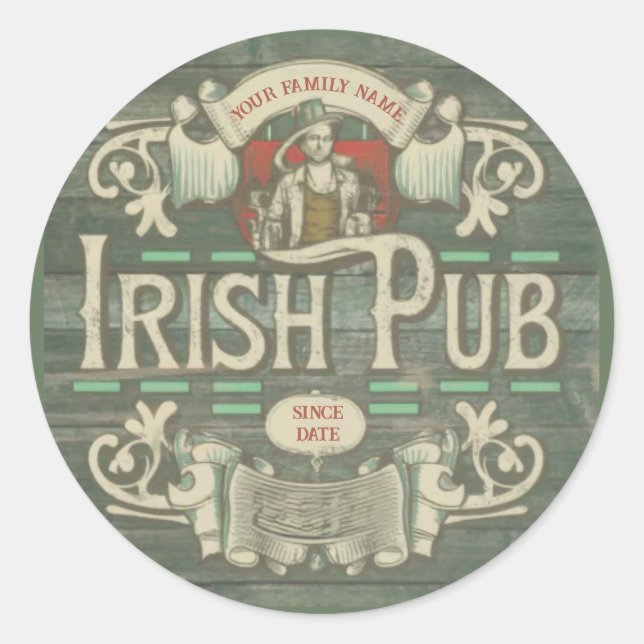 St Patrick's Day Funny Personalisiert Irish Pub Runder Aufkleber (Vorderseite)