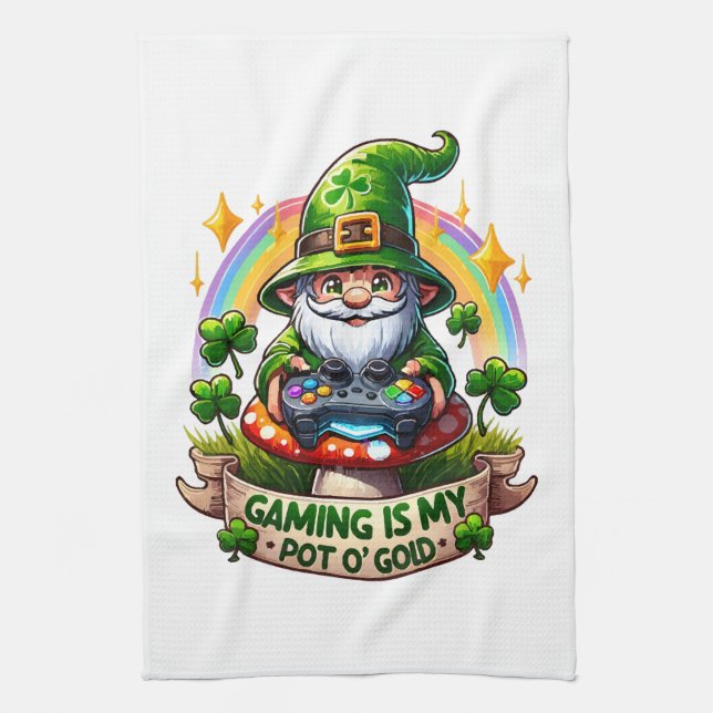 St. Patrick's Day Gamer Gnome Geschirrtuch (Vertikal)
