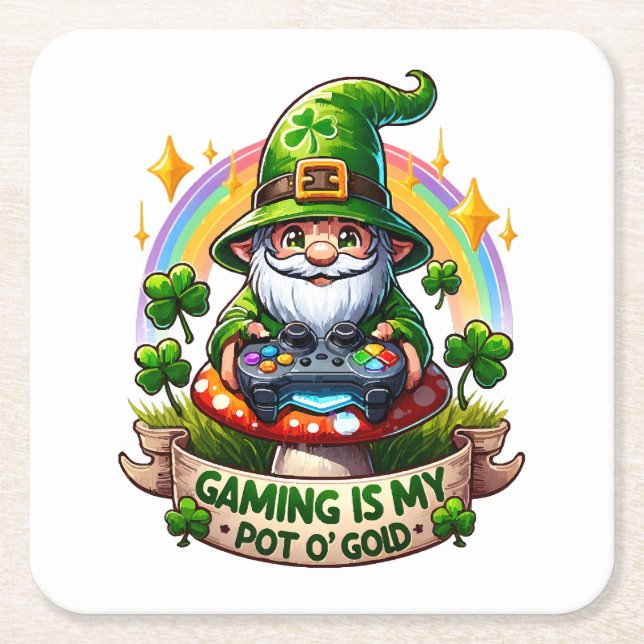 St. Patrick's Day Gamer Gnome Rechteckiger Pappuntersetzer (Vorderseite)