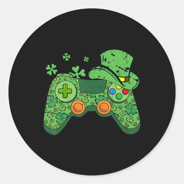 St Patricks Day Gamer Irish Game Controller Gamin Runder Aufkleber (Vorderseite)