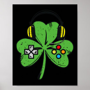 St Patricks Day Gamer Kleeblatt Videospielsteuerun Poster