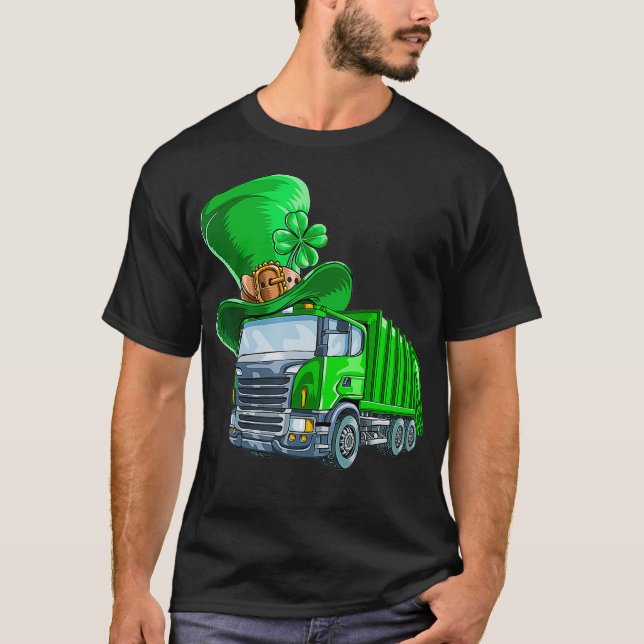 St Patricks Day Garbage Truck  Shamrock Men Kids T-Shirt (Vorderseite)