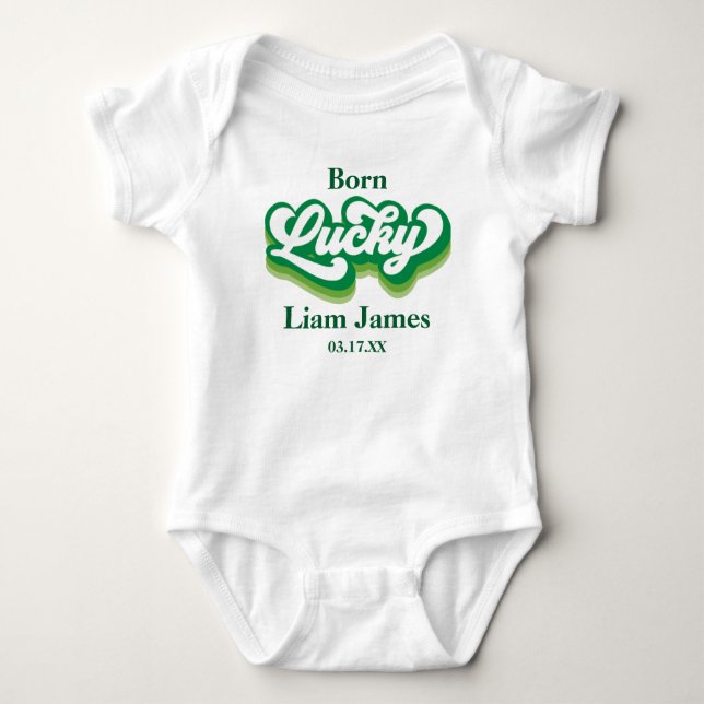 St. Patrick's Day Geboren Lucky Customizable Name Baby Strampler (Vorderseite)
