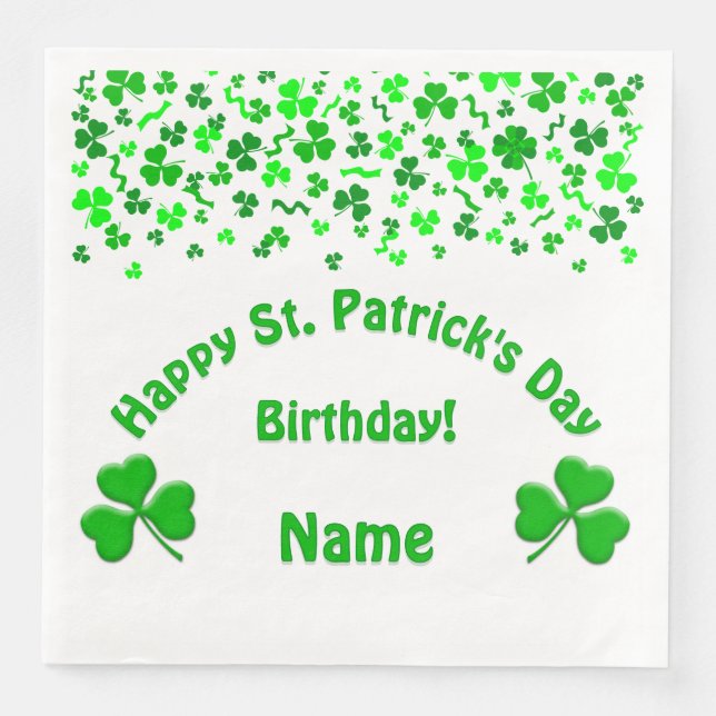 St. Patrick's Day Geburtstag Shamrocks Serviette (Vorderseite)