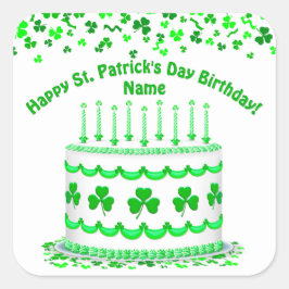 St. Patrick's Day Geburtstagstorte Benutzerdefinie Quadratischer Aufkleber