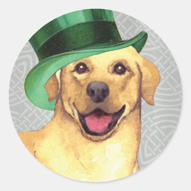 St. Patrick's Day Gelbe Labrador Runder Aufkleber (Vorderseite)