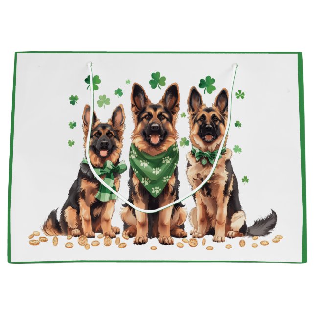 St. Patrick's Day German Shepherd Dogs Große Geschenktüte (Vorderseite)