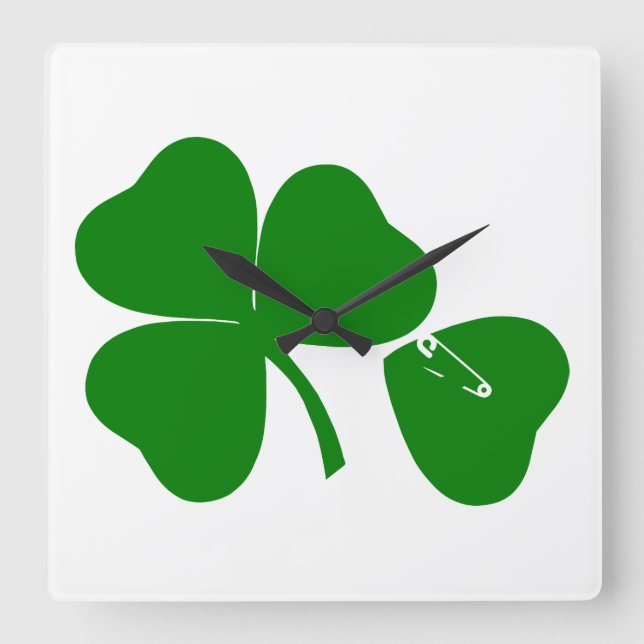 St Patrick's Day - Get Lucky 3 + 1 leaves = 4 Quadratische Wanduhr (Vorderseite)