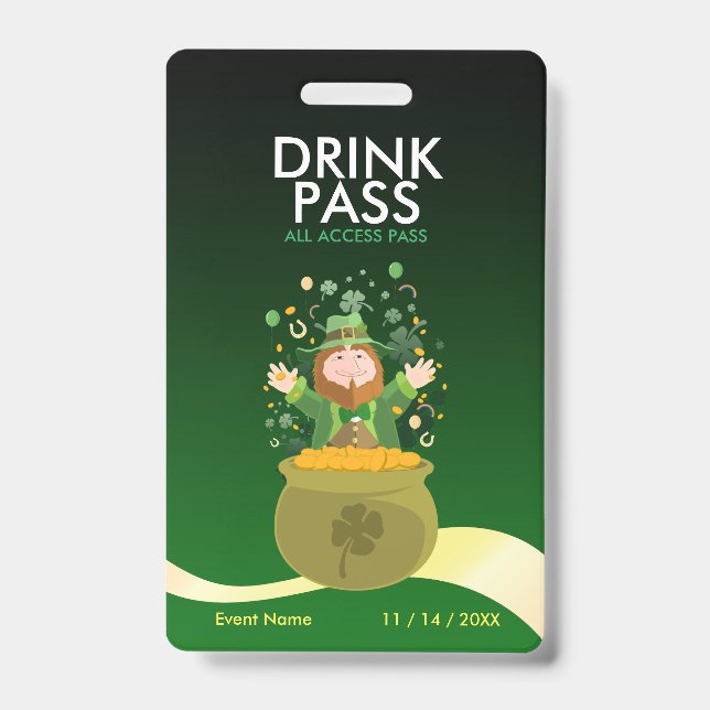 St. Patrick's Day Getränkepass-Abzeichen Ausweis (Vorderseite)