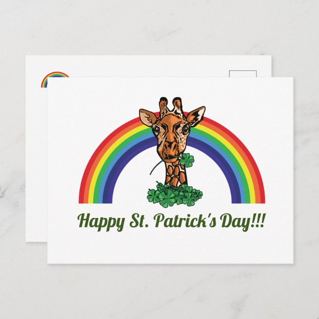 St. Patricks Day Giraffe und Rainbow Postcard Postkarte (Vorne/Hinten)