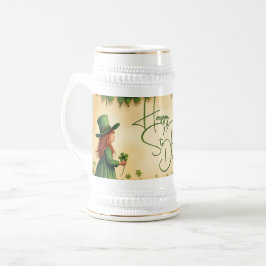 St. Patrick's Day Girl mit Kleeblättern Bierglas