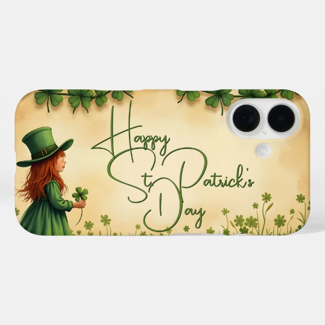 St. Patrick's Day Girl mit Kleeblättern Case-Mate iPhone Hülle (Rückseite (Horizontal))