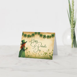 St. Patrick's Day Girl mit Kleeblättern Karte