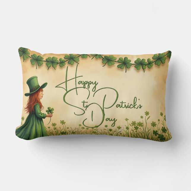 St. Patrick's Day Girl mit Kleeblättern Lendenkissen (Vorderseite)